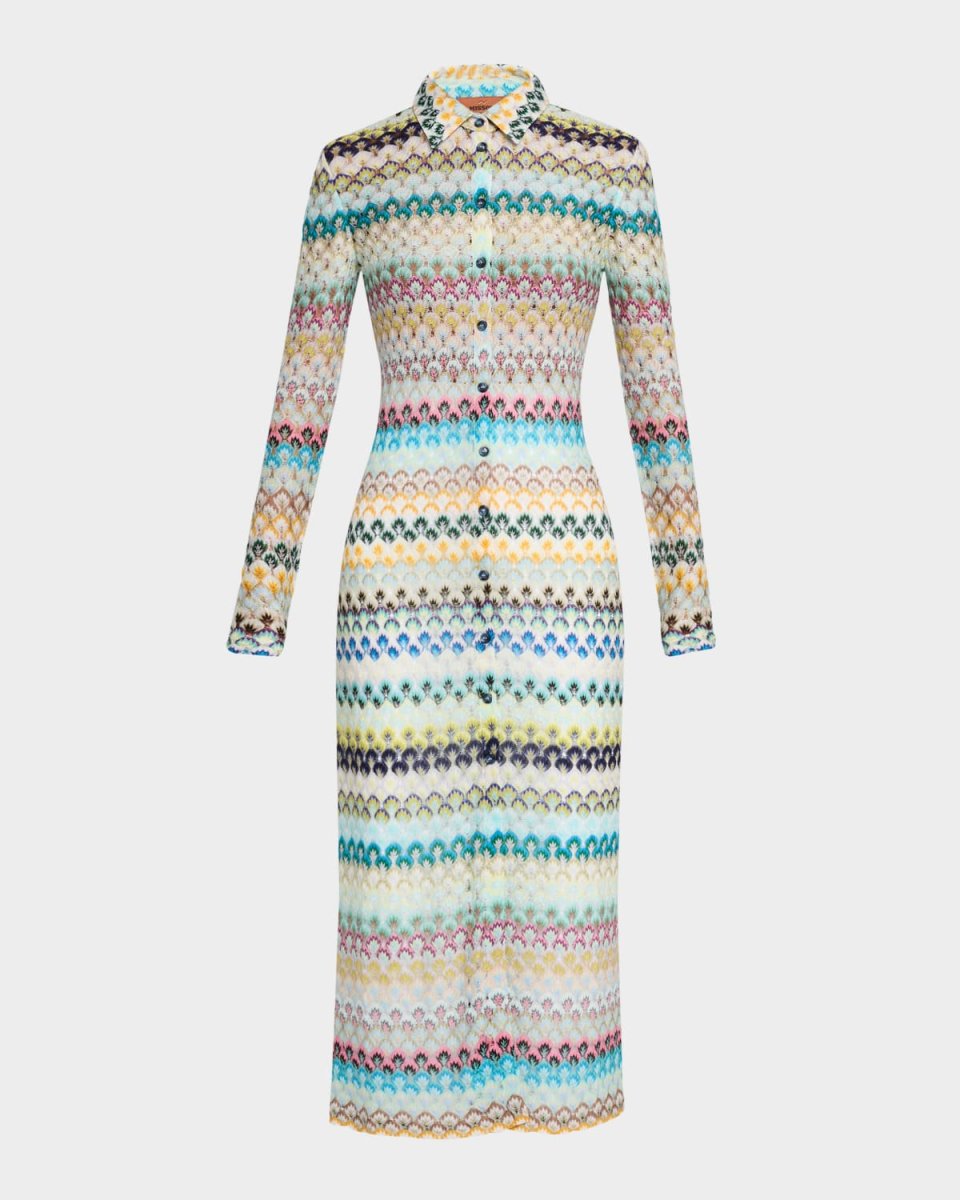 Striped Knit Collared Long Cardigan